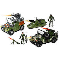 Игровой набор военной техники (2 джипа, лодка, солдатики) HW-S 3707