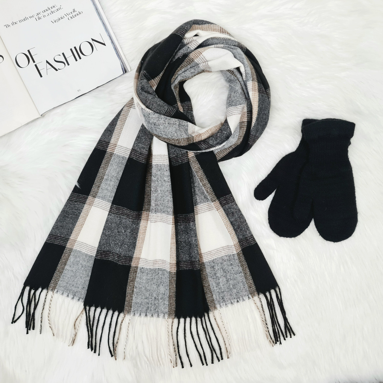 Комплект жіночий зимовий (шарф+рукавички) M&JJ One size Чорний + сірий 8064 - 4106, фото 1