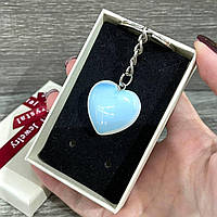 Крупный кулон "Лунный камень опал" в форме сердца на брелке медсталь - оригинальный подарок девушке