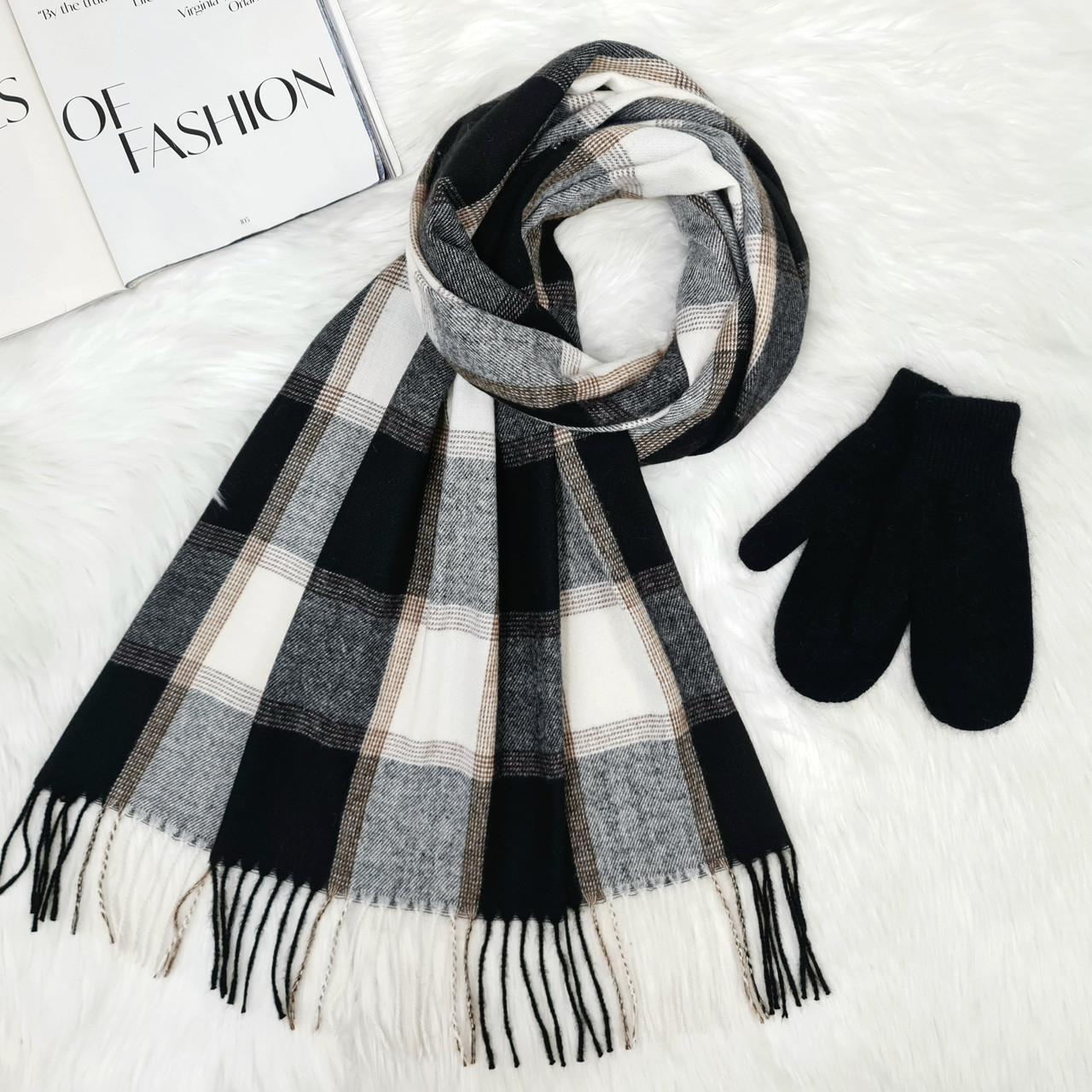 Комплект жіночий зимовий (шарф+рукавиці) M&JJ One size Чорний + сірий 8064 - 4096