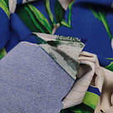 Креп костюмка "Барбі" бістрейч принт тюльпан на синьому, фото 3