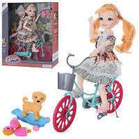 Кукла маленькая шарнирная, 29см, велосипед 27см, собачка, сладости, 2 вида, KQ136
