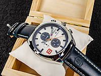 Мужские классические кварцевые стрелочные наручные часы с хронографом Curren 8324. С кожаным ремешком. SWhite