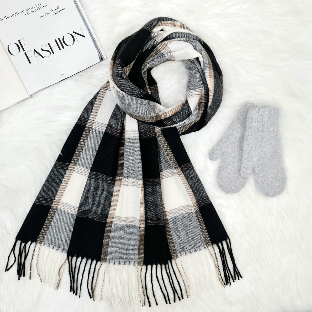 Комплект жіночий зимовий (шарф+рукавиці) M&JJ One size Сірий + чорний 8064 - 4131, фото 1
