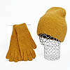 Комплект жіночий зимовий ангоровий на флісі (шапка+шарф+рукавички) ODYSSEY 55-58 см гірчічний 12637 - 8024 - 4195, фото 2
