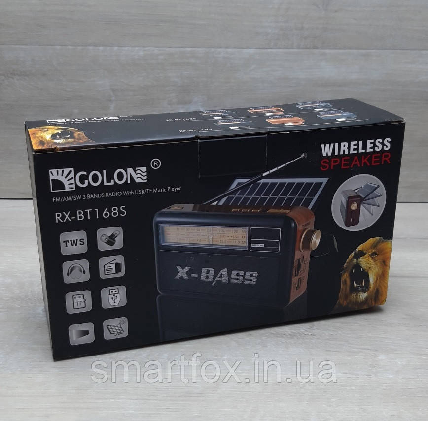 Радіоприймач з USB GOLON RX-BT168S сонячна панель+ліхтарик (FM/AM/SW)