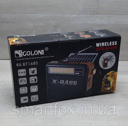 Радіоприймач з USB GOLON RX-BT168S сонячна панель+ліхтарик (FM/AM/SW), фото 1