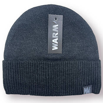 Шапка чоловіча "Гера" вовняна на флісі із закотом Warm, арт 020129, сіра