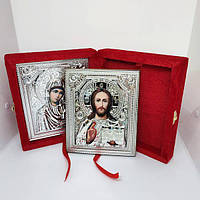 Икона складень Спаситель и Богородица для дома, размер 21*18см