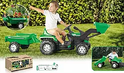 Детский педальный трактор-экскаватор с прицепом и ковшом 8048 DOLU Туреччина якість Зелений швидка відправка