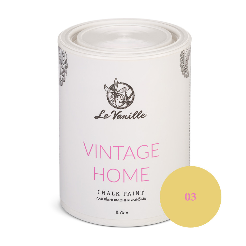 Крейдяна фарба Le Vanille Vintage Home chalk paint 0,75 л, Жовтий (Колір 03)