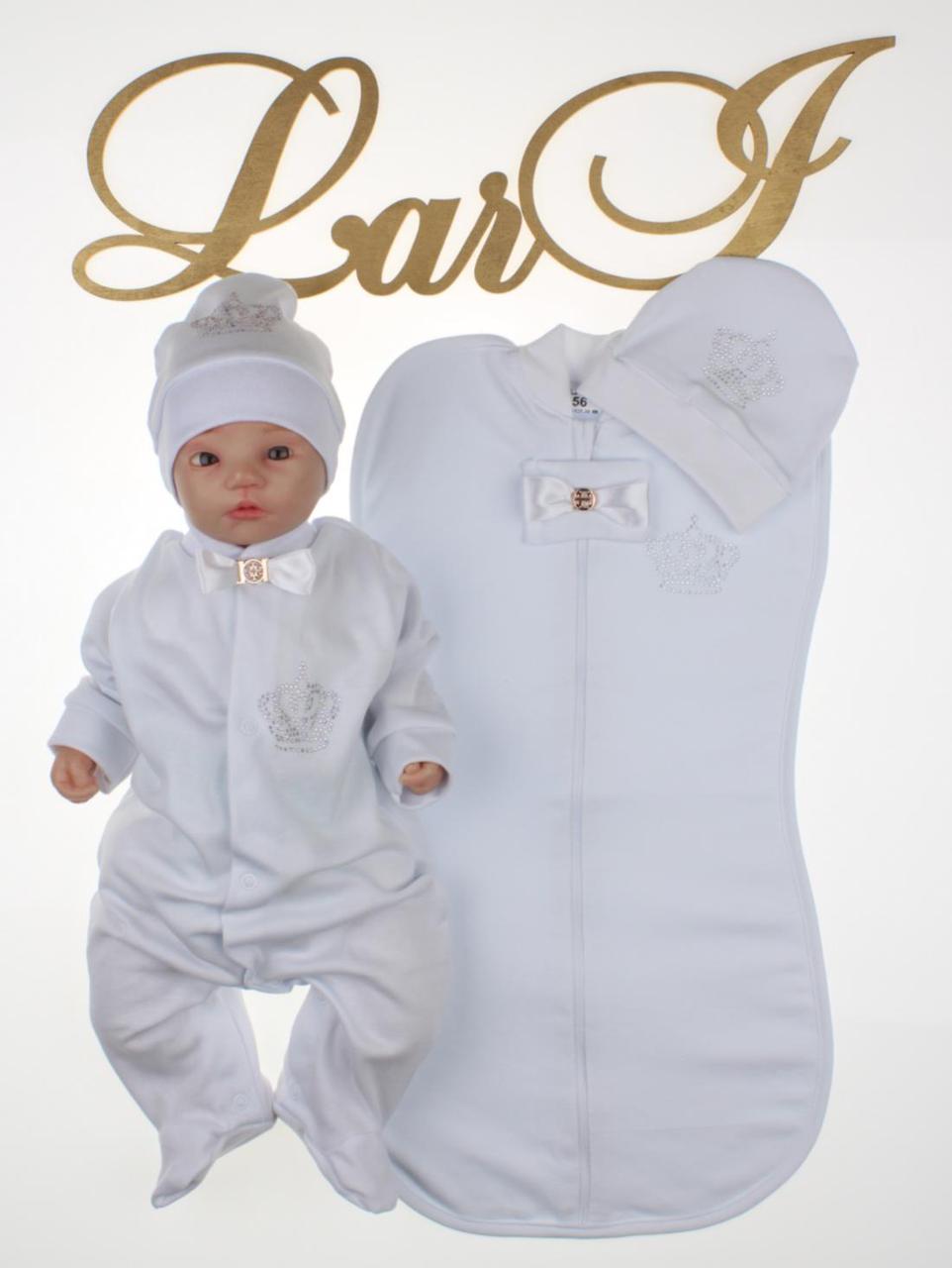 Святковий набір одягу для новонародженого хлопчика 4 речі + європелюшка LARI розмір 56 см Lari Білий