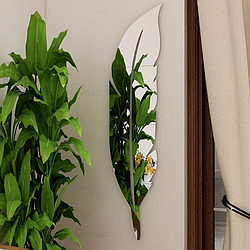 Дзеркальна наліпка на стіну-перо "Feather М" — акрилова панель для декору інтер'єру, 2 розміри