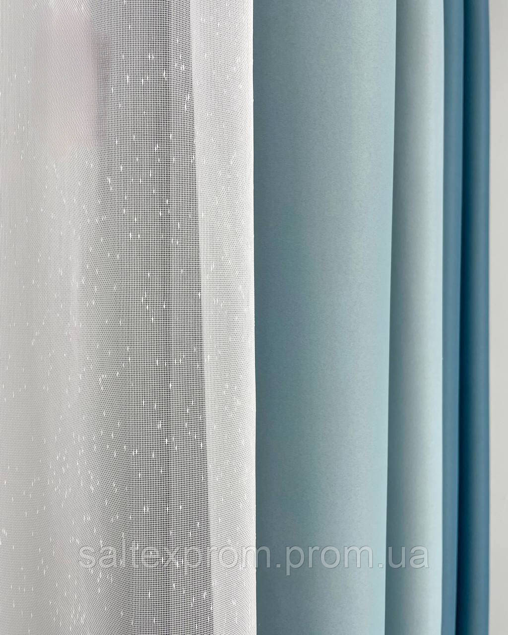 Комплект штор, тюль+портьера, ткань нубук и шифон, на карниз 2 метра, с коэффициентом 1:2 Голубой - фото 6 - id-p1914829180