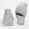 Комплект жіночий зимовий ангоровий на флісі (шапка+шарф+рукавички) ODYSSEY 55-58 см сірий 12822 - 8091 - 4210, фото 2