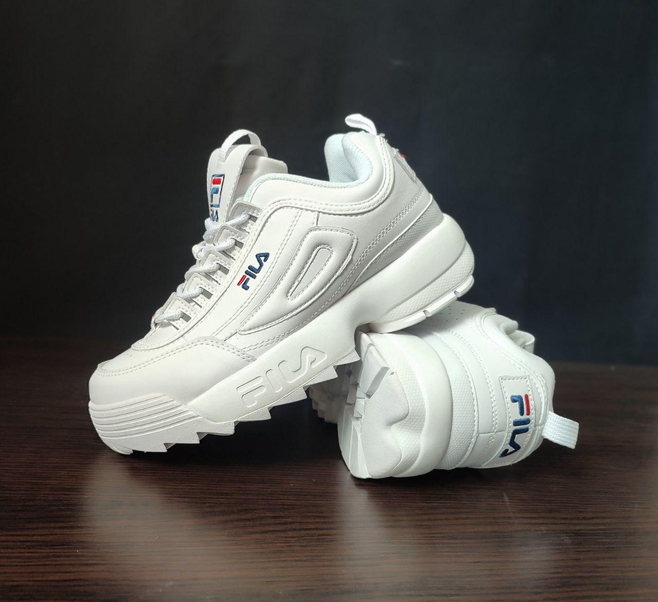 БІЛІ фірмові кросівки Fila на високій підошві шкіряні унісекс оригіан