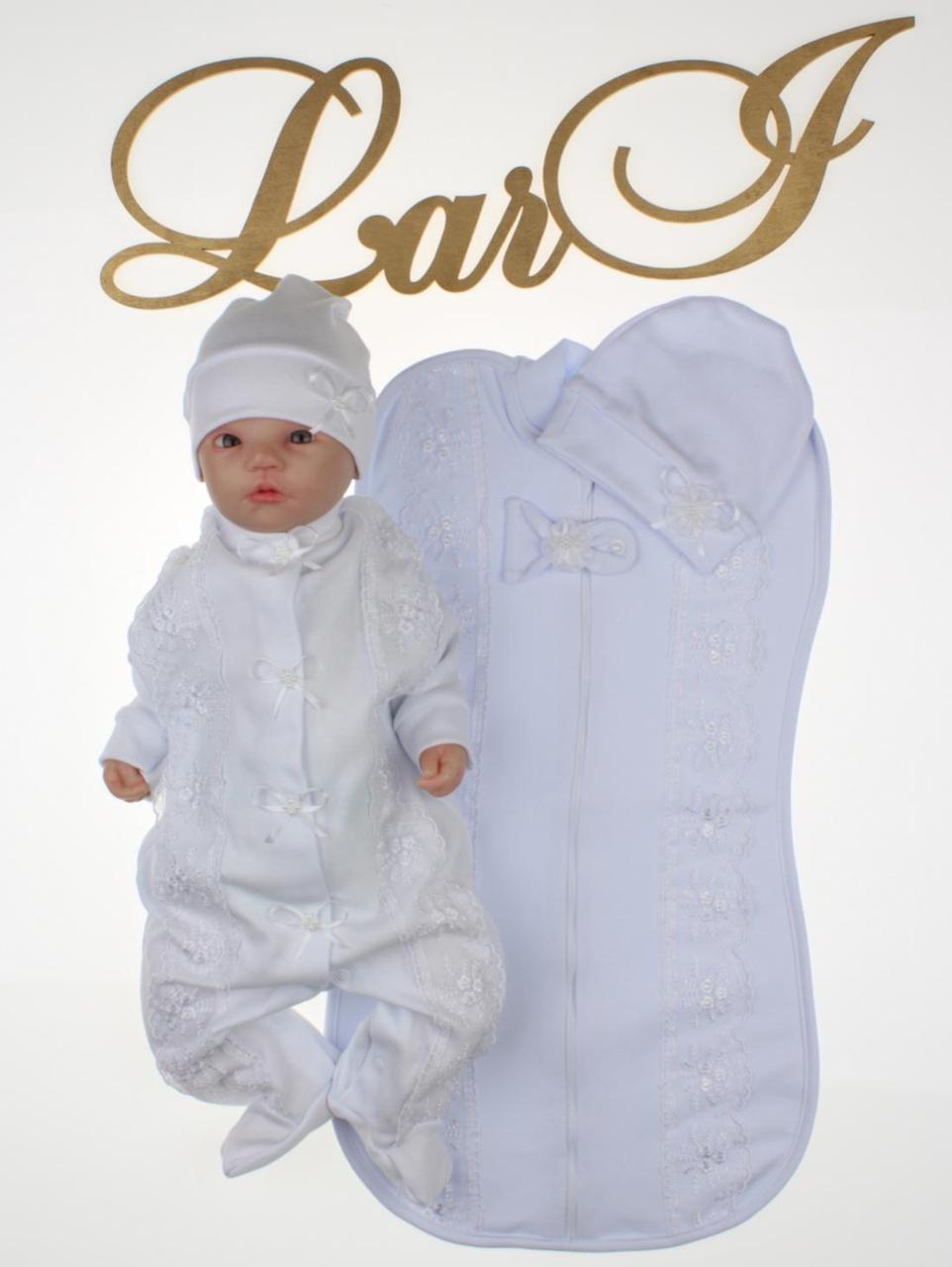 Святковий набір одягу для новонародженої дівчинки 4 речі + європелюшка LARI розмір 56 см Lari Білий