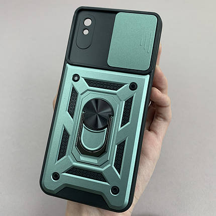 Чохол для Xiaomi Redmi 9A протиударний зі шторкою для камери чохол на сяомі редмі 9а зелений crt, фото 1