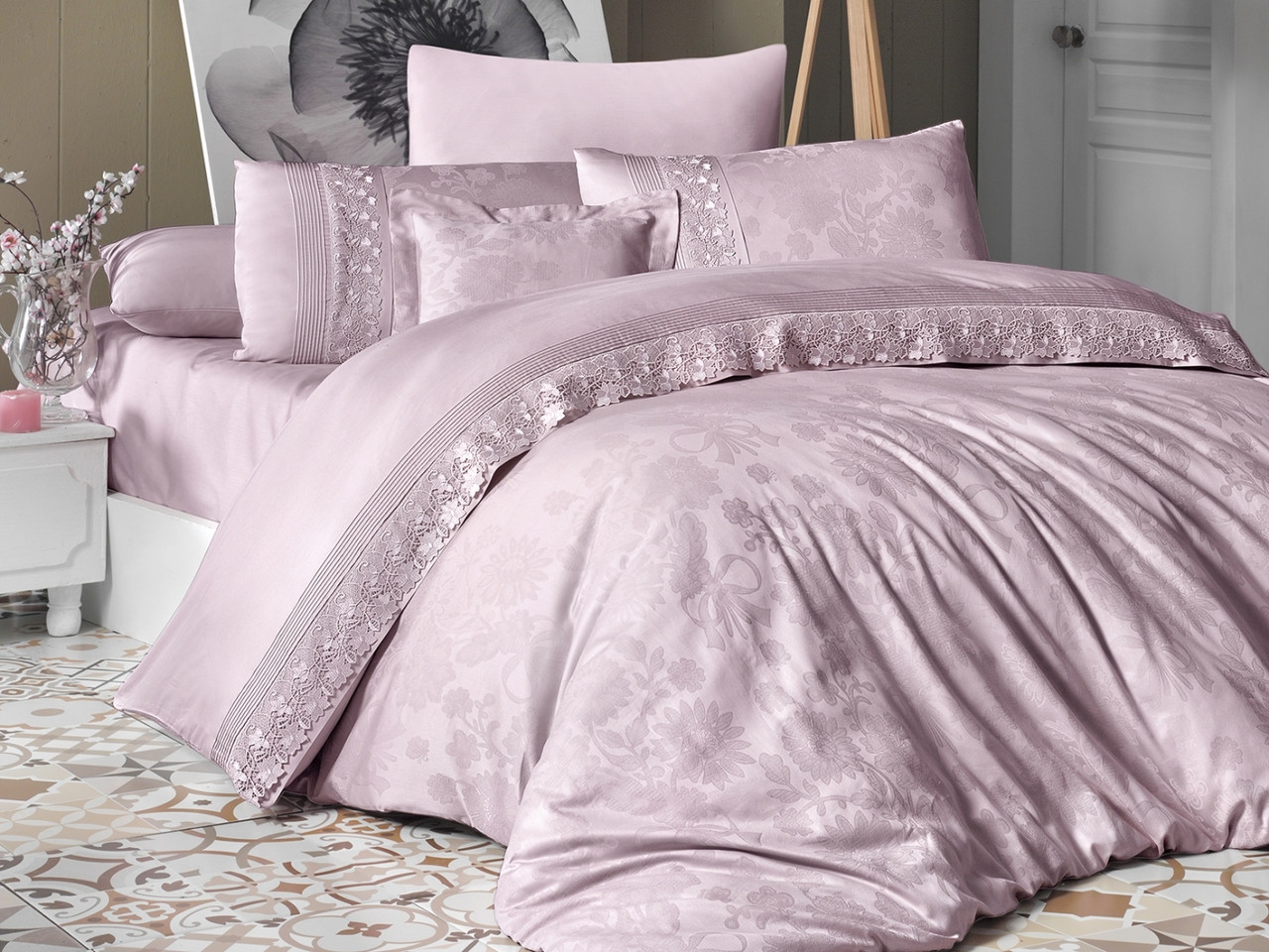 Комплект постільної білизни First Choice Vip Satin Moonlight 200x220 Buhara Powder, фото 1