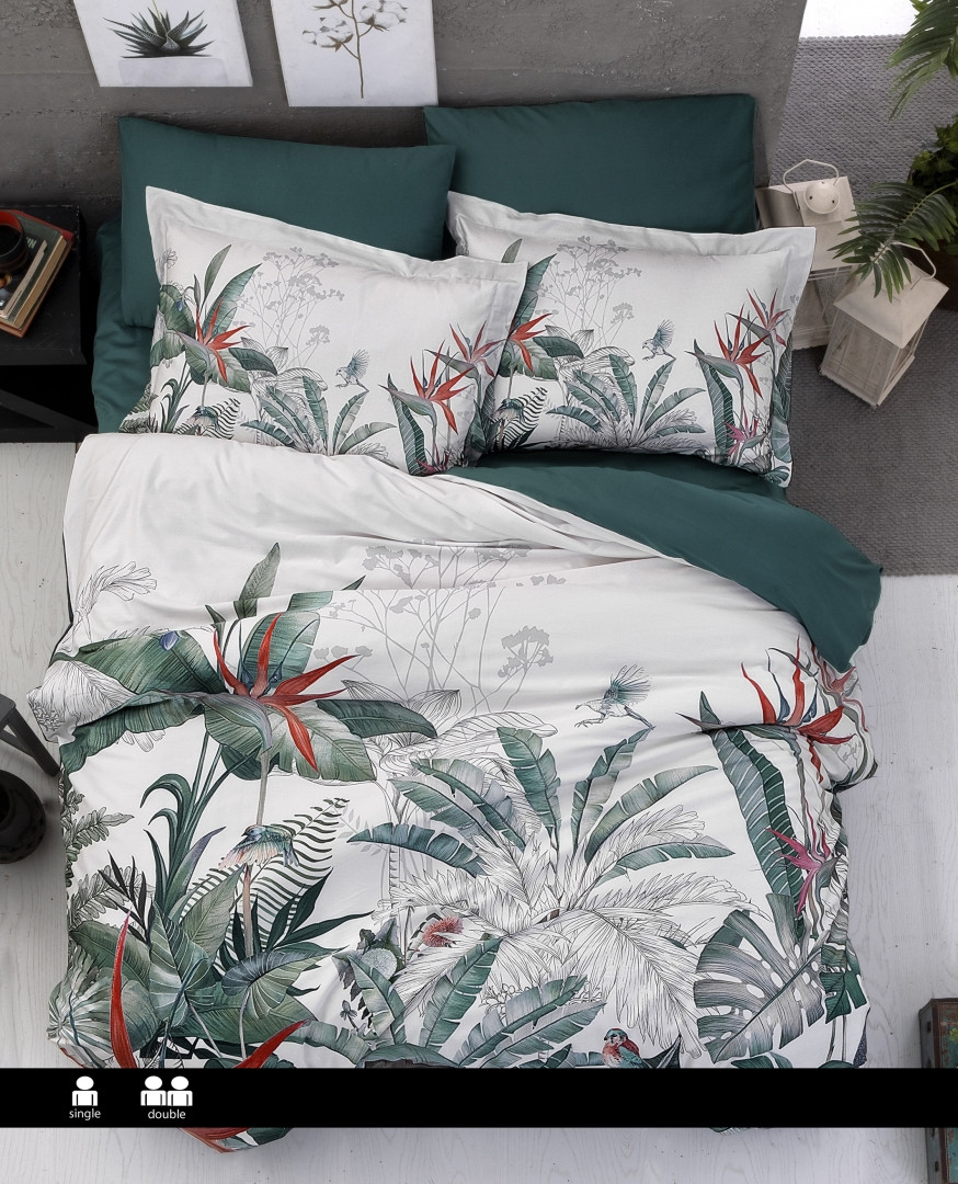 Постільна білизна First Choice 3D Satin 200×220 Palm Garden Oil Green, фото 1