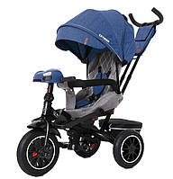 Велосипед коляска дитячий триколісний TILLY CAYMAN з пультом і посиленою рамою T-381/7 Синій льон