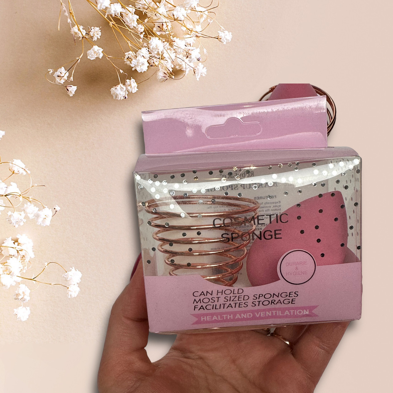 Спонж для макіяжу на металевій підставці, рожевий, фото 1