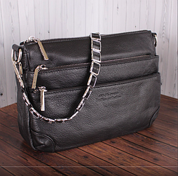 Сумка жіноча чорна стильна з натуральної шкіри, містка