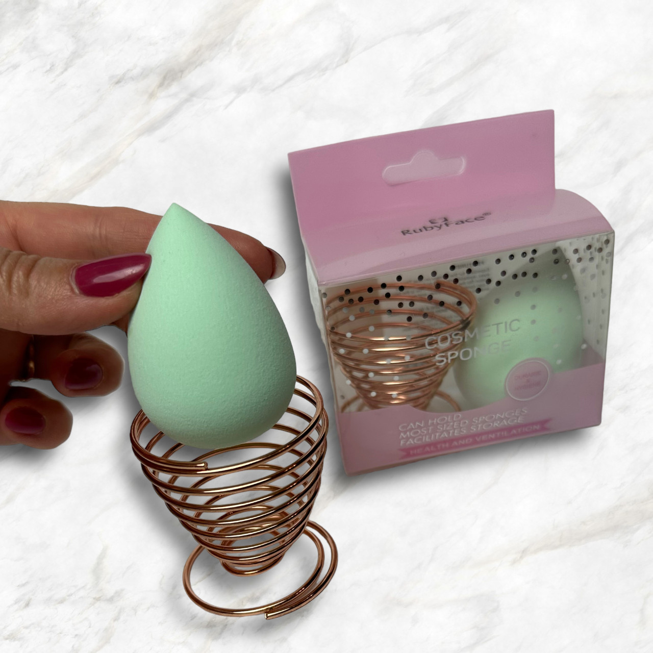 Спонж для макіяжу на металевій підставці, м'ятний, фото 1