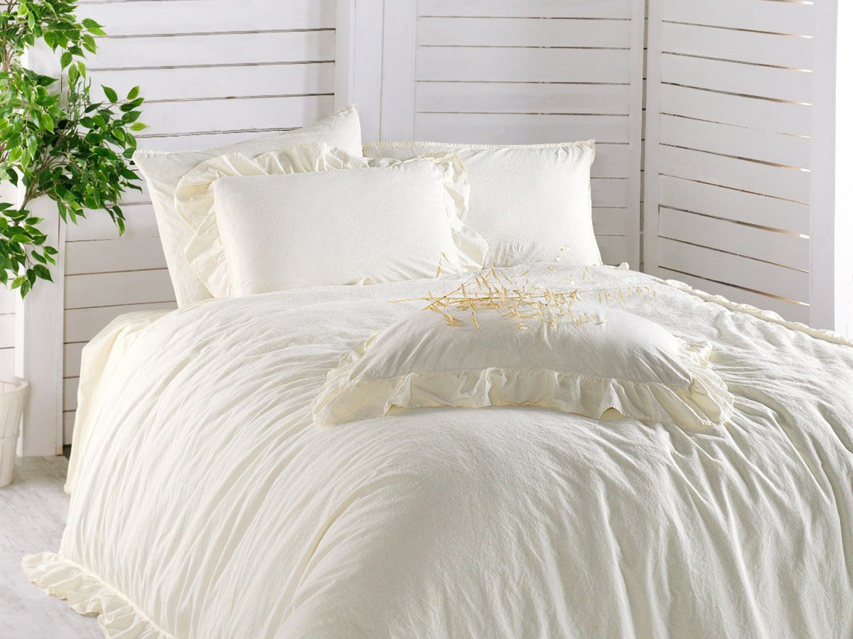 Постільна білизна Limasso Stonewashed Exclusive Ranforсe 160 х 220 см Snow White, фото 1
