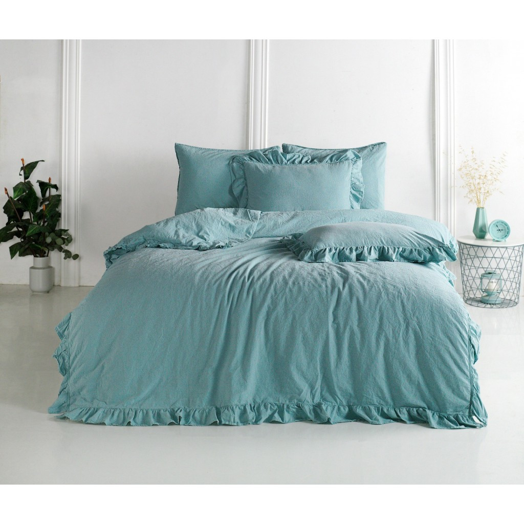 Постільна білизна Limasso Stonewashed Exclusive Ranforse 200 х 220 см Mineral Blue, фото 1