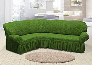 Жакардовий чохол на кутовий диван з спідницею Зелений