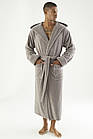 Чоловічий велюровий халат Nusa 7230 з капюшоном, бежевий, 2XL, фото 7