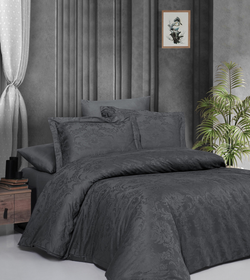 Постільна білизна First Choice Jacquard Satin 200 х 220 см Regina Anthracite, фото 1
