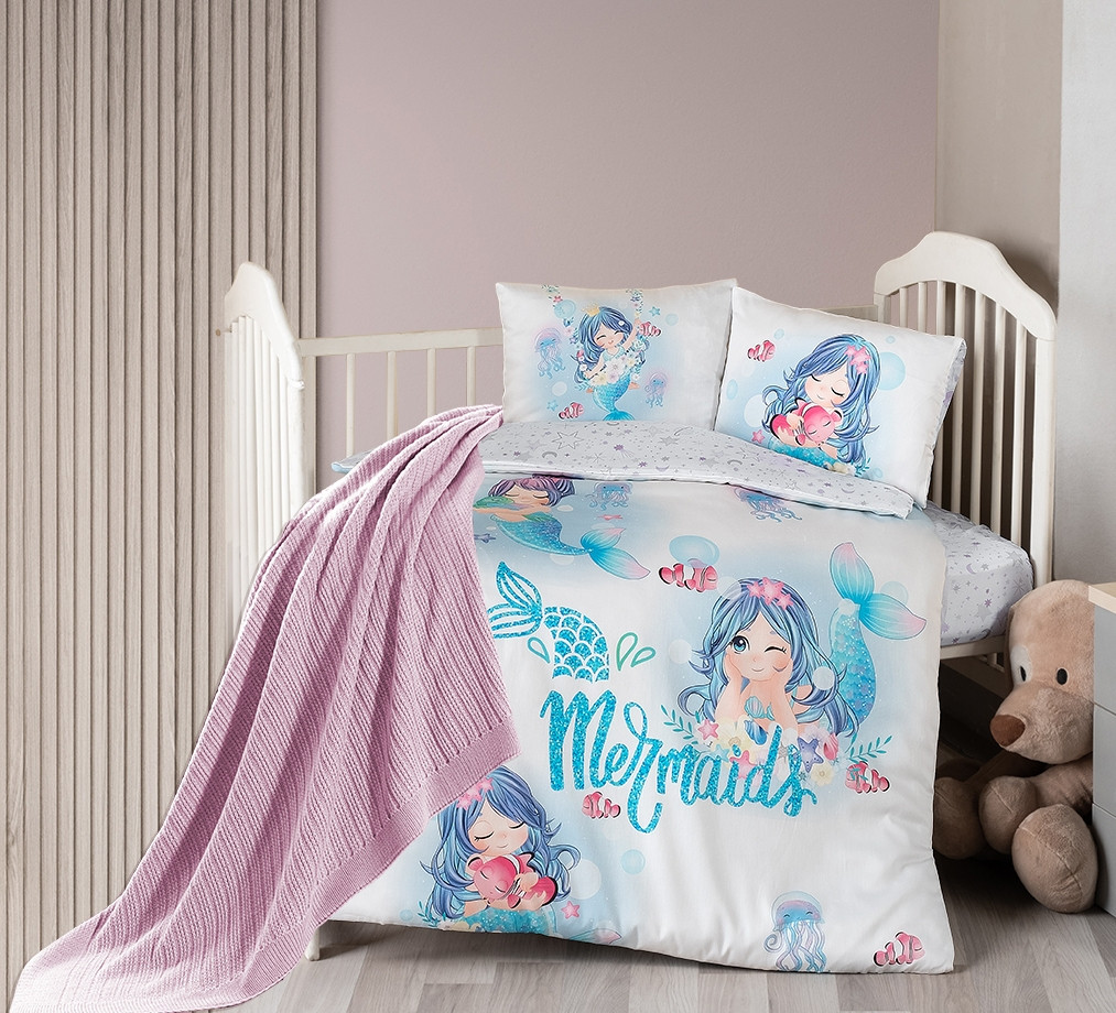 Дитячий комплект постільної білизни з пледом First Choice Baby Digital Satin Nirvana 100х150 см. Mermaid, фото 1
