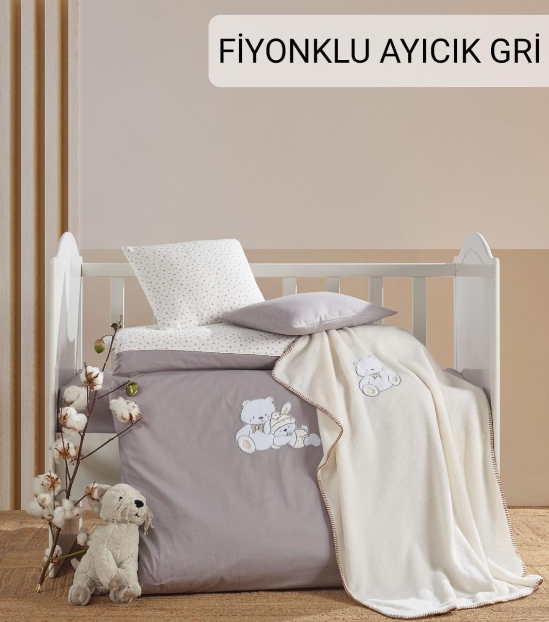 Дитяча постільна білизна з плюшевим пледом Elita Baby в ліжечко Fiyounklu Gri