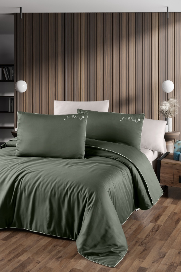 Комплект постільної білизни First Choice Deluxe Satin 200х220 Timeless Dark Green, фото 1