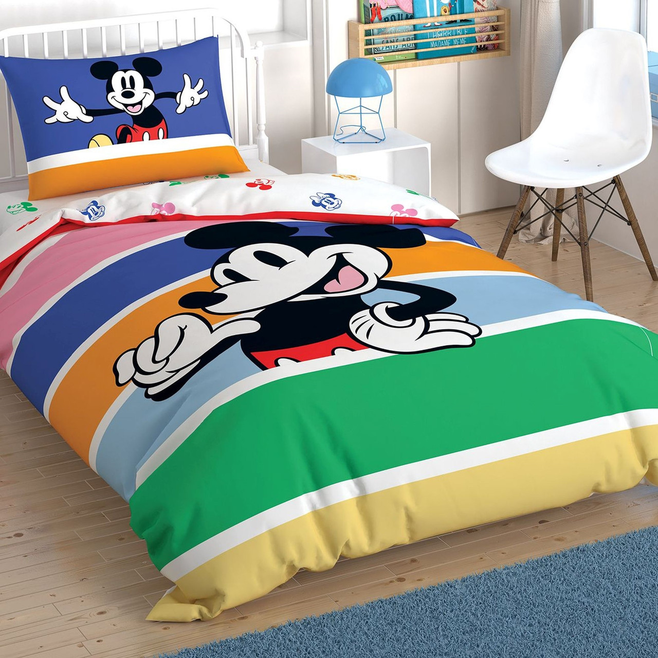 Постільна білизна TAC Disney 160×220 см Mickey Mouse Rainbow, фото 1