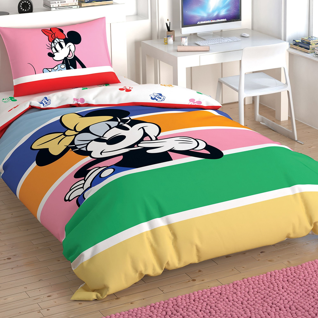 Постільна білизна TAC Disney 160×220 см Minnie Mouse Rainbow, фото 1