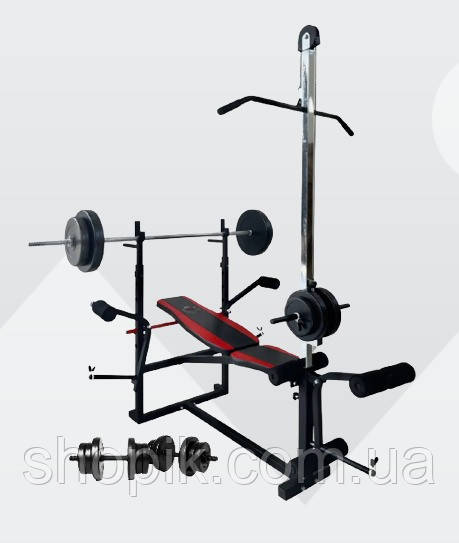 Скамья тренировочная WCG 0070 + Тяга , Приставка Скотта + Набор 60 кг ...