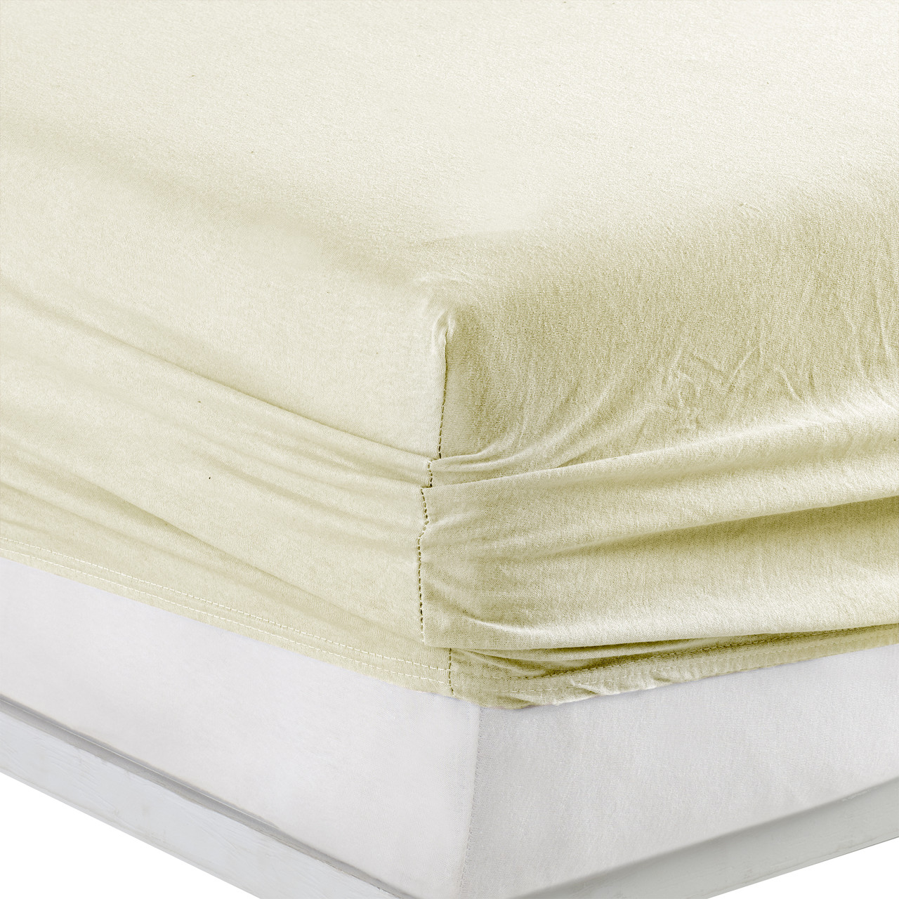 Простирадло Kayra 140х200+25 см трикотаж люкс на гумці Кремове, фото 1