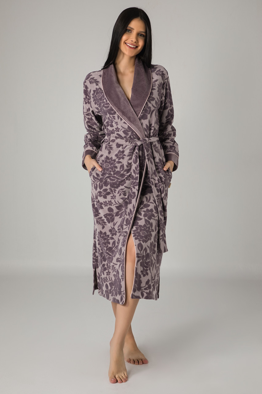 Жіночий халат Nusa 0443 велюровий жакард фіолетовий XL