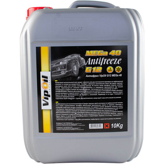 VIPOIL MEGa 40 G12 красный -40 °C, 10 л (701432) готовый антифриз, фото 1