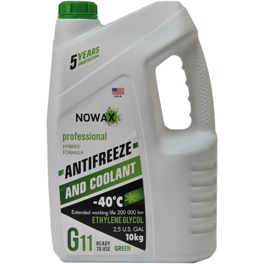 Nowax G11 зеленый -40°C, 10 л (NX10003) готовий антифриз, фото 1
