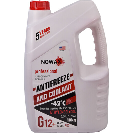 Nowax G12+ червоний -42 °C, 10 л (NX10001) готовий антифриз, фото 1