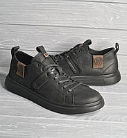 40-48рр!!! Черные кожаные мужские матовые кроссовки/кеды в стиле diesel!!!