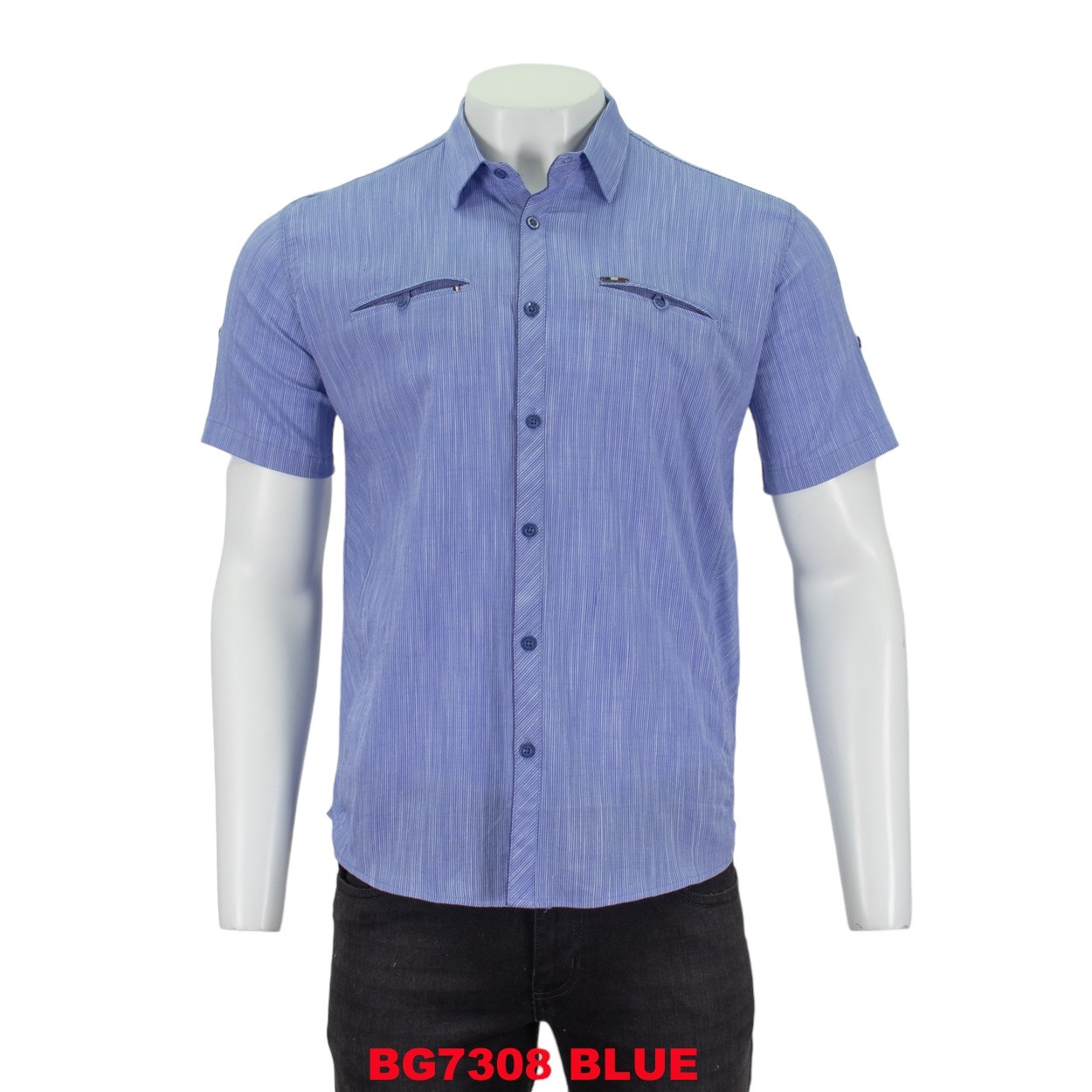 Сорочка чоловіча, приталена (Slim Fit) з коротким рукавом, Bagarda BG7308 BLUE 93% бавовна 7% еластан XXXL(Р)