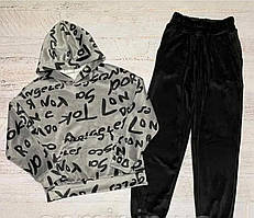 Спортивний підлітковий костюм для дівчаток велюр Надписи на 8-13 років
