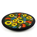 Тарілка декоративна Петриківський розпис із дерева ручної роботи кругла 30см СОНЯШНИКИ Український сувенір, фото 2