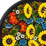 Тарілка декоративна Петриківський розпис із дерева ручної роботи кругла 30см СОНЯШНИКИ Український сувенір, фото 5