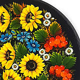Тарілка декоративна Петриківський розпис із дерева ручної роботи кругла 30см СОНЯШНИКИ Український сувенір, фото 6